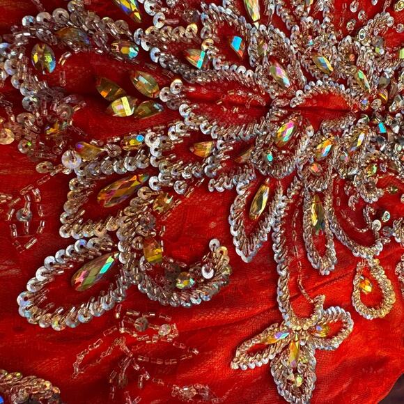 Mac Duggal Red and Gold Strapless Prom Dress - Picture 7 of 16